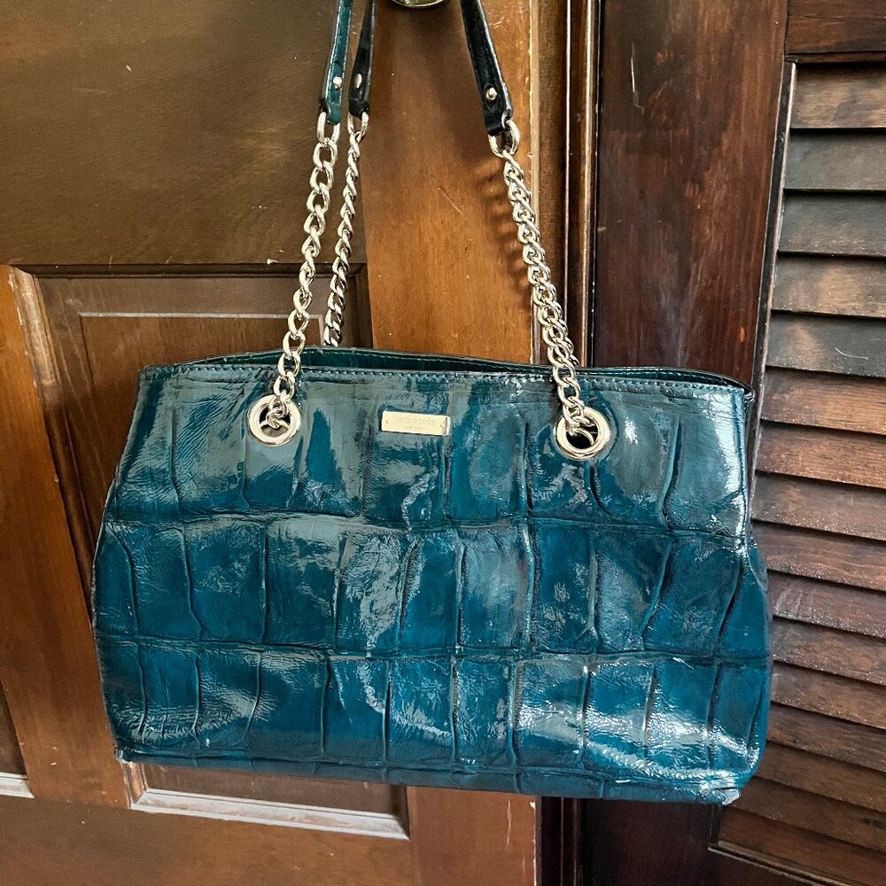 Kate Spade Knightsbridge Helena Croc Green Patent Leather Shoulder Bag
